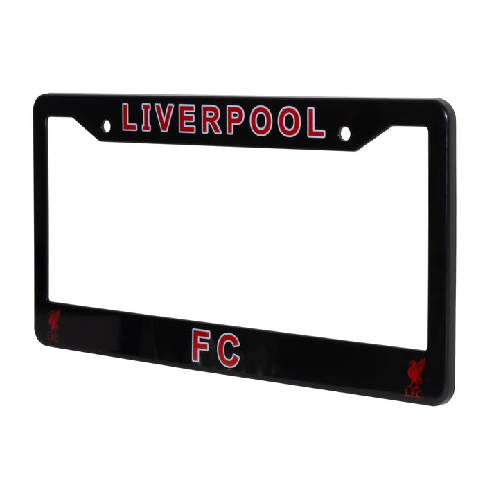 Black license plate frame with 'Liverpool FC' text and logo on a white background
