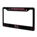 Black license plate frame with 'Liverpool FC' text and logo on a white background