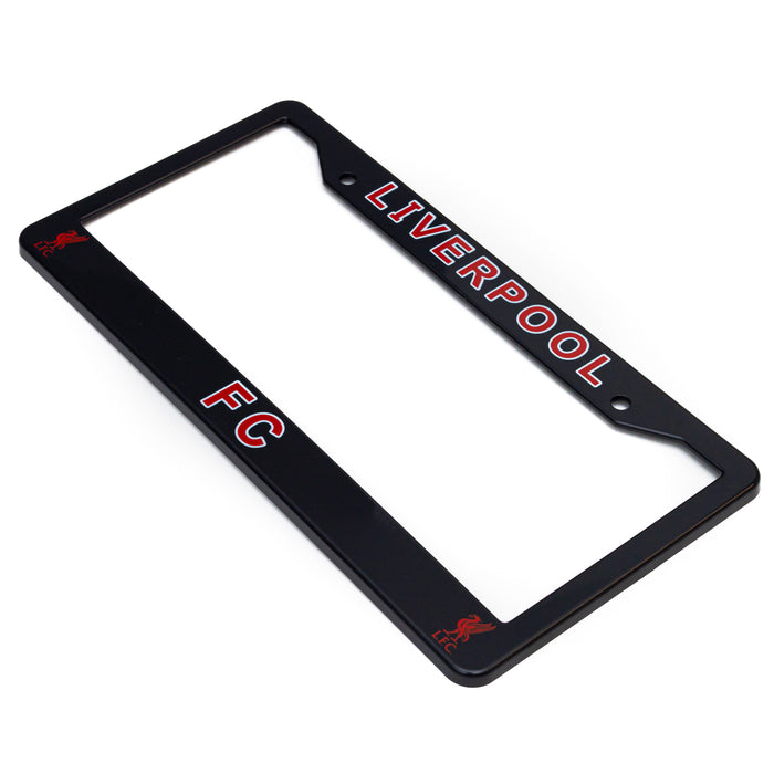 Black license plate frame with 'Liverpool FC' text on a white background