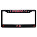 Black license plate frame with 'LIVERPOOL FC' text on a white background