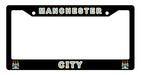 Black license plate frame with 'Manchester City' text and logo on a white background