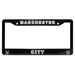 Black license plate frame with 'Manchester City' text on a white background