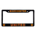 Manchester United license plate frame with red and yellow text on a black background