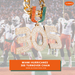 A large gold-tone chain necklace with a rhinestone-covered 'U' pendant in orange and green, and a matching '305' charm, shown over a blurred Miami Hurricanes football game background. Orange text at the bottom reads 'MIAMI HURRICANES 305 TURNOVER CHAIN' with the website EliteAuto10k.