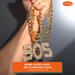 A close-up of a hand holding a gold-tone chain necklace with a large rhinestone-encrusted '305' pendant and a smaller orange and green letter pendant spelling 'UH'. The image has an EliteAuto branding mark and a text banner at the bottom reading 'MIAMI HURRICANES 305 TURNOVER CHAIN'.