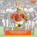 A rhinestone-embellished Miami Hurricanes football-themed pendant or charm featuring a running player in an orange jersey with 'MIA' lettering, gold accents, and a gold trophy at the top, set against a blurred Miami Hurricanes football game background. Text overlay at the bottom reads 'MIAMI HURRICANES SEBASTIAN THE IBIS TURNOVER CHAIN' with the EliteAuto brand mark in the top right.