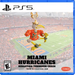 PS5 game case cover art featuring a beaded Miami Hurricanes quarterback charm with a trophy, over a blurred football stadium background. The text reads 'PS5', 'MIAMI HURRICANES', 'SEBASTIAN TURNOVER CHAIN', and 'ELITE Auto'.