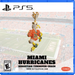 PS5 game cover art for 'Miami Hurricanes Sebastian Turnover Chain' by EliteAuto3K, featuring a detailed rhinestone football player charm in orange, green, and gold over a blurred Miami stadium background.