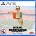 PS5 game cover art for Miami Hurricanes Turnover Chain 4.0, featuring a gold chain pendant with a Florida-shaped design and 'U' lettering in orange, green, and gold rhinestones, over a blurred stadium background.