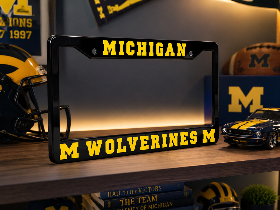 Michigan Wolverines License Plate Frame – Black UM Car Tag Cover