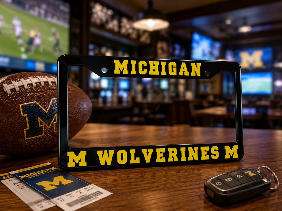 Michigan Wolverines License Plate Frame – Black UM Car Tag Cover