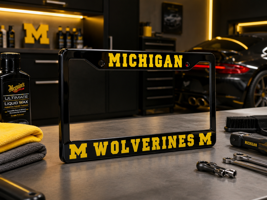 Michigan Wolverines License Plate Frame – Black UM Car Tag Cover
