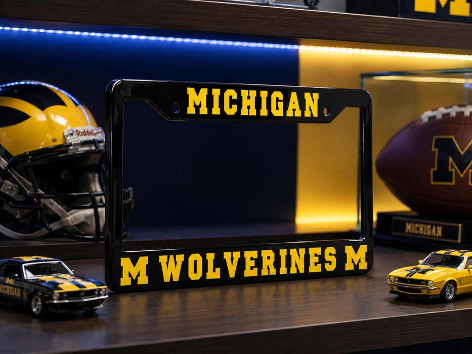Michigan Wolverines License Plate Frame – Black UM Car Tag Cover