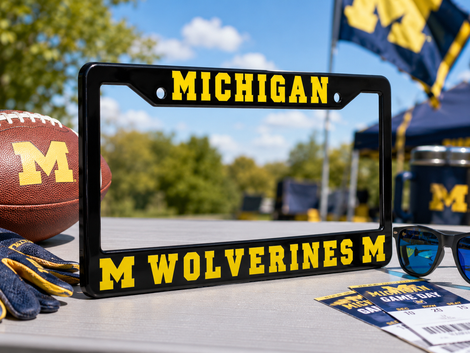 Michigan Wolverines License Plate Frame – Black UM Car Tag Cover