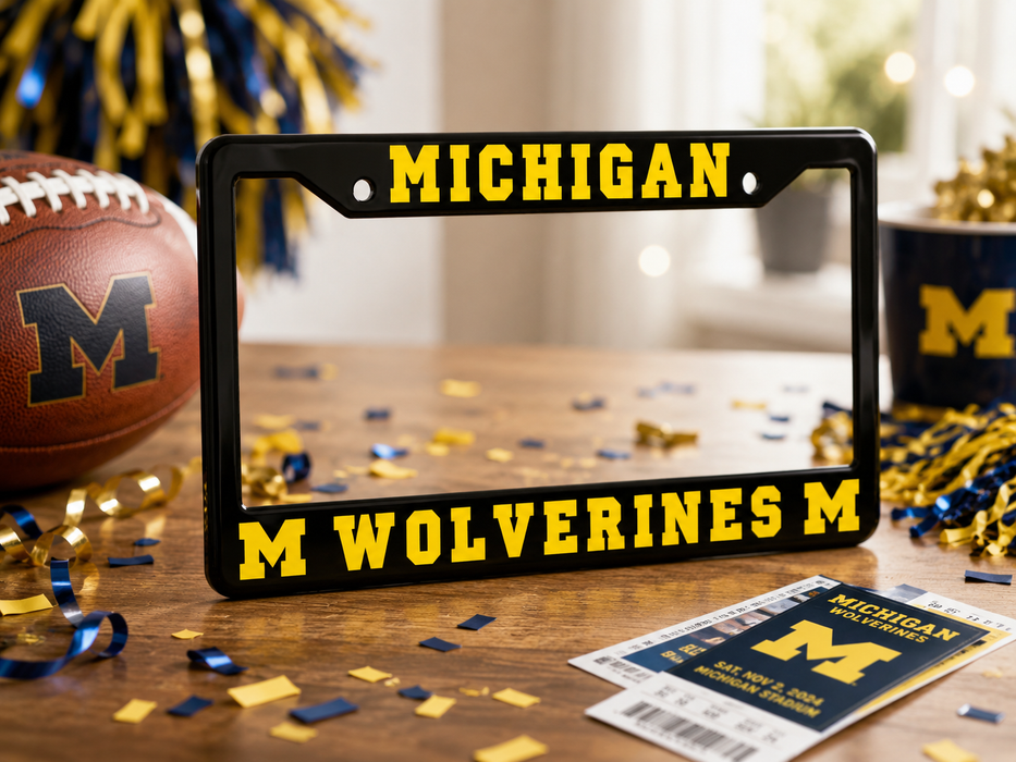 Michigan Wolverines License Plate Frame – Black UM Car Tag Cover