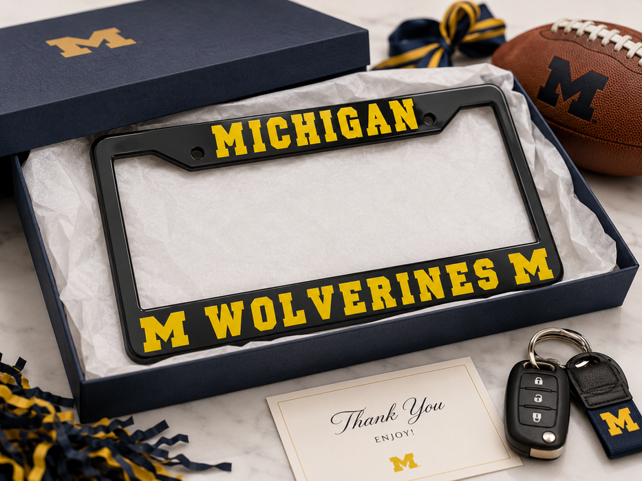 Michigan Wolverines License Plate Frame – Black UM Car Tag Cover