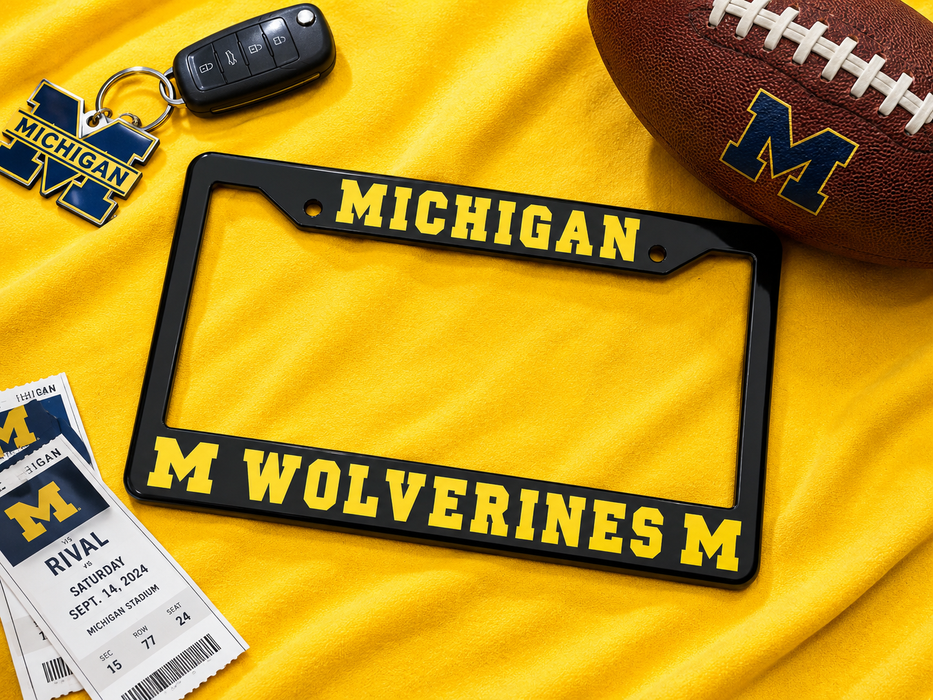 Michigan Wolverines License Plate Frame – Black UM Car Tag Cover