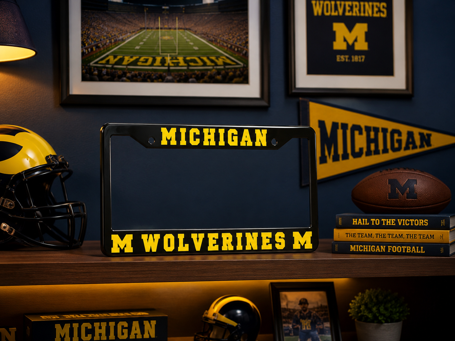 Michigan Wolverines License Plate Frame – Black UM Car Tag Cover