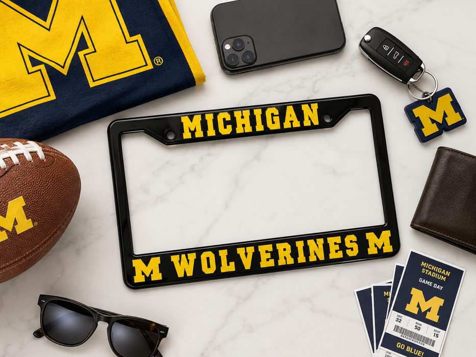 Michigan Wolverines License Plate Frame – Black UM Car Tag Cover