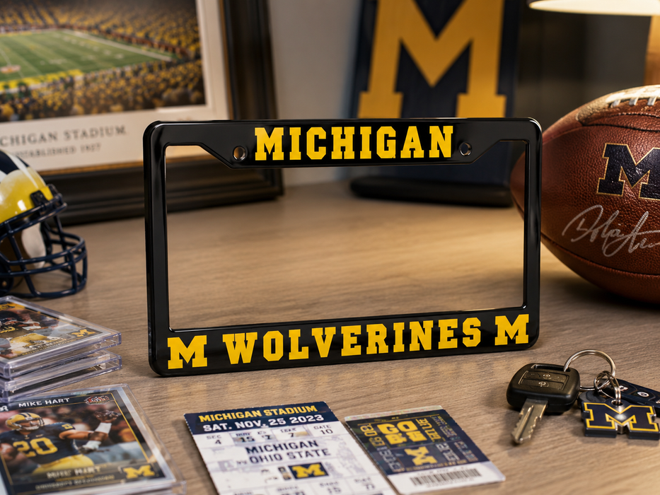 Michigan Wolverines License Plate Frame – Black UM Car Tag Cover