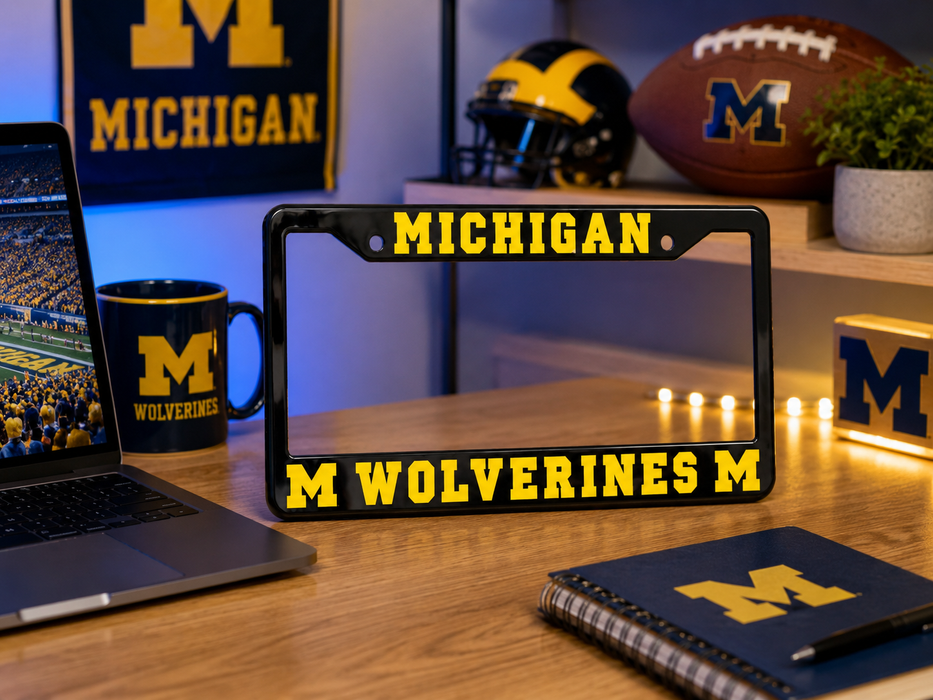 Michigan Wolverines License Plate Frame – Black UM Car Tag Cover