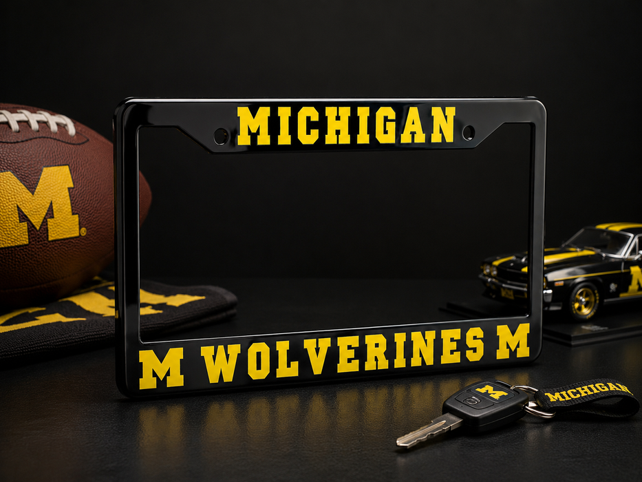 Michigan Wolverines License Plate Frame – Black UM Car Tag Cover