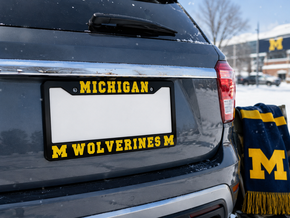 Michigan Wolverines License Plate Frame – Black UM Car Tag Cover