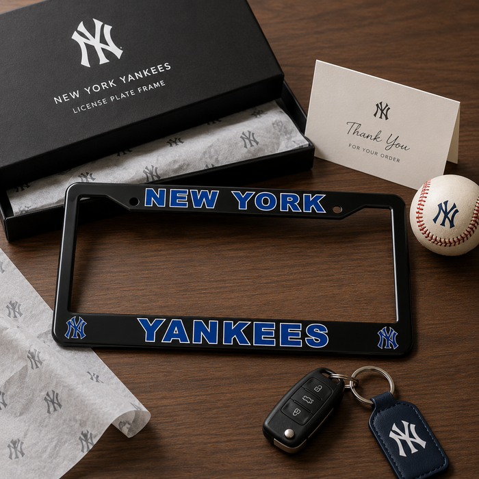 New York Yankees License Plate Frame – Black Baseball Car Tag Cover