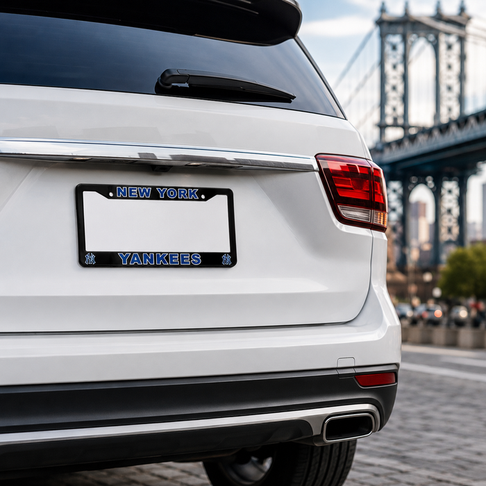 New York Yankees License Plate Frame – Black Baseball Car Tag Cover