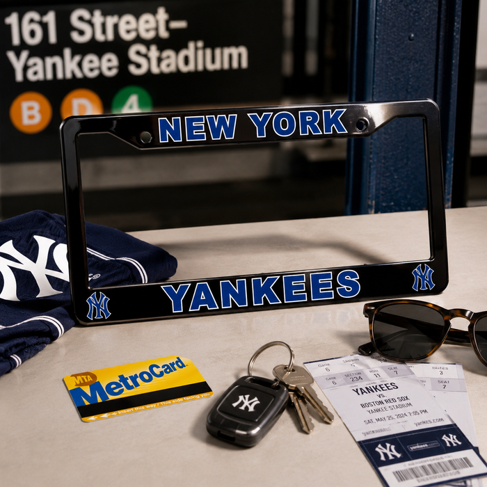 New York Yankees License Plate Frame – Black Baseball Car Tag Cover