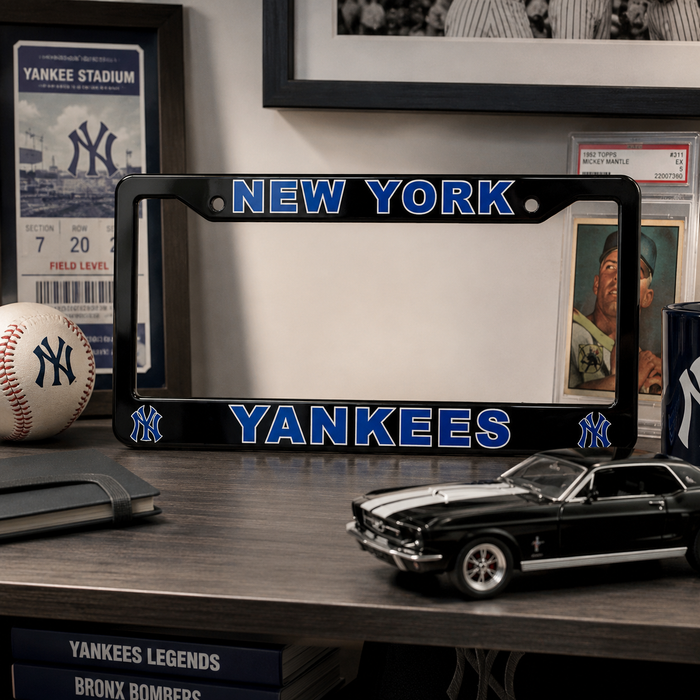 New York Yankees License Plate Frame – Black Baseball Car Tag Cover