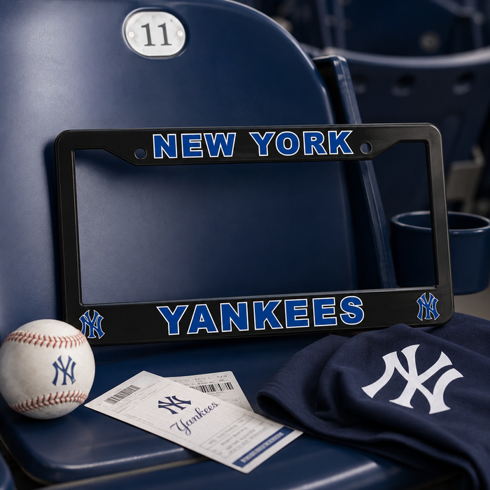 New York Yankees License Plate Frame – Black Baseball Car Tag Cover