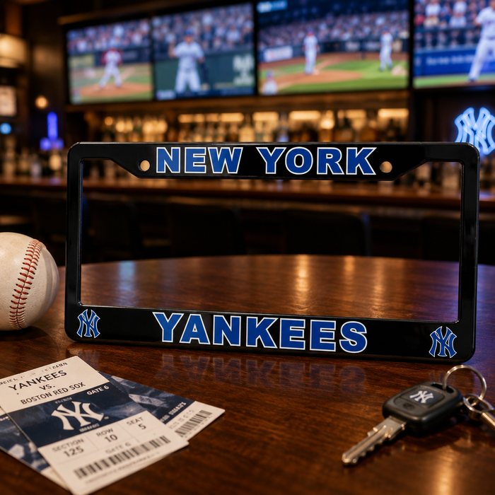 New York Yankees License Plate Frame – Black Baseball Car Tag Cover