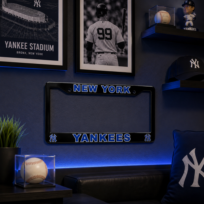 New York Yankees License Plate Frame – Black Baseball Car Tag Cover