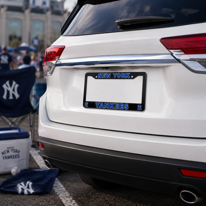 New York Yankees License Plate Frame – Black Baseball Car Tag Cover