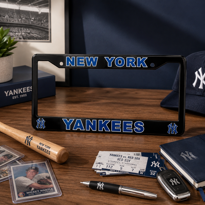 New York Yankees License Plate Frame – Black Baseball Car Tag Cover