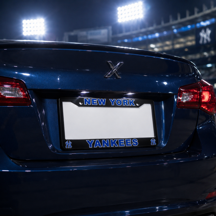 New York Yankees License Plate Frame – Black Baseball Car Tag Cover