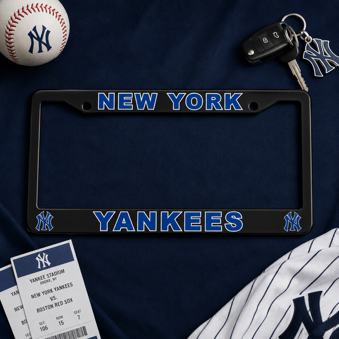 New York Yankees License Plate Frame – Black Baseball Car Tag Cover