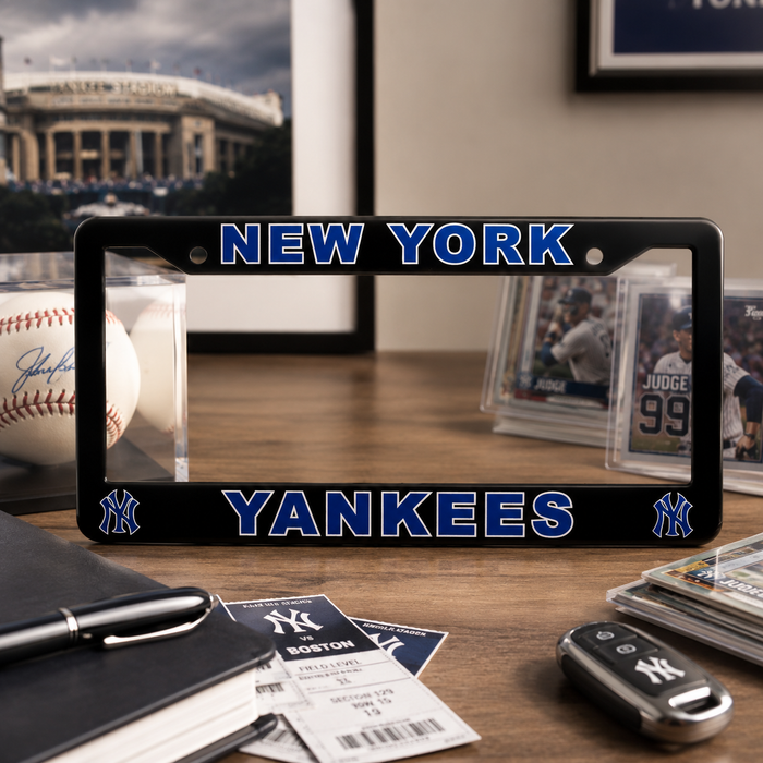 New York Yankees License Plate Frame – Black Baseball Car Tag Cover