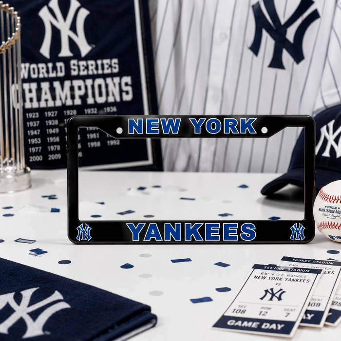 New York Yankees License Plate Frame – Black Baseball Car Tag Cover