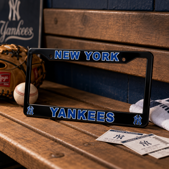 New York Yankees License Plate Frame – Black Baseball Car Tag Cover