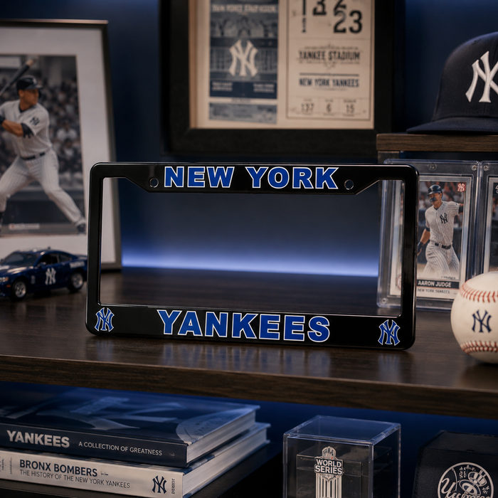 New York Yankees License Plate Frame – Black Baseball Car Tag Cover