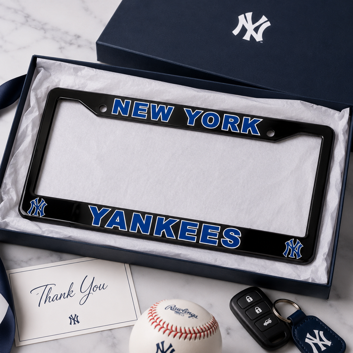 New York Yankees License Plate Frame – Black Baseball Car Tag Cover