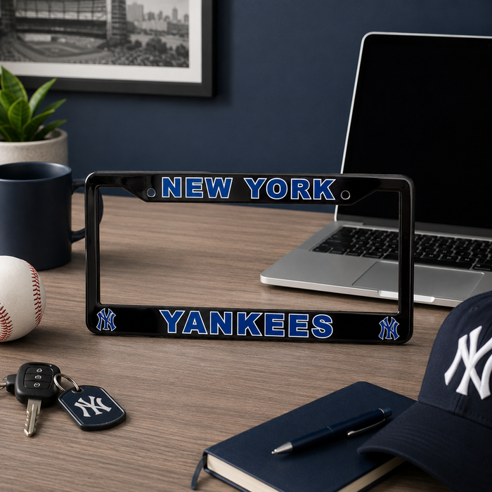New York Yankees License Plate Frame – Black Baseball Car Tag Cover