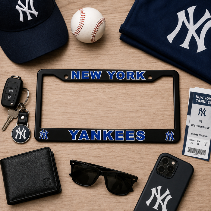New York Yankees License Plate Frame – Black Baseball Car Tag Cover