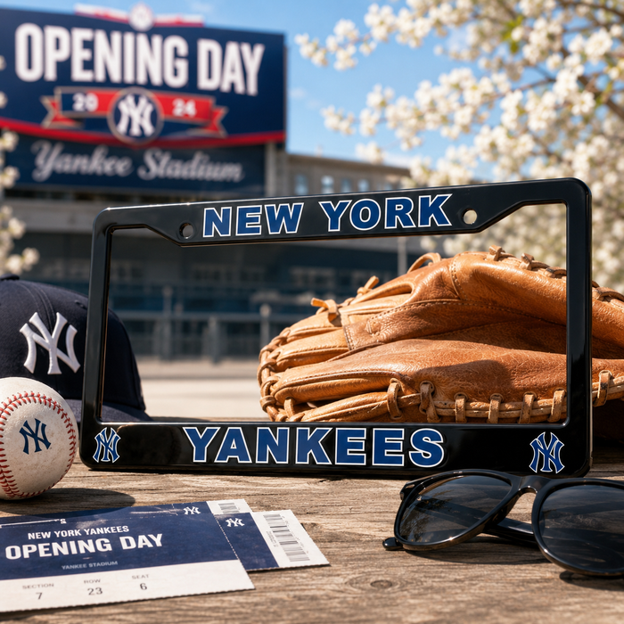 New York Yankees License Plate Frame – Black Baseball Car Tag Cover