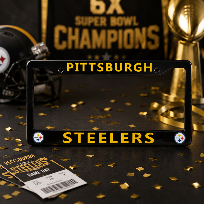 Pittsburgh Steelers License Plate Frame – Black Football Car Tag Cover