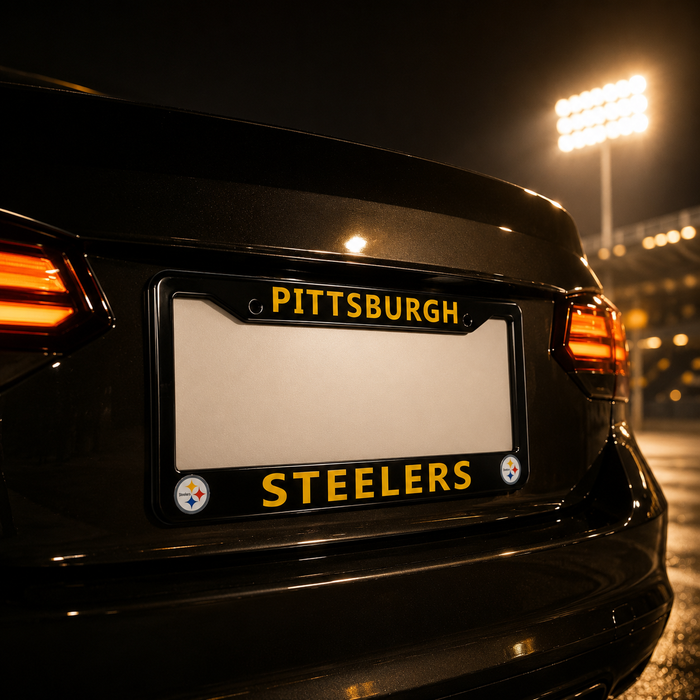 Pittsburgh Steelers License Plate Frame – Black Football Car Tag Cover