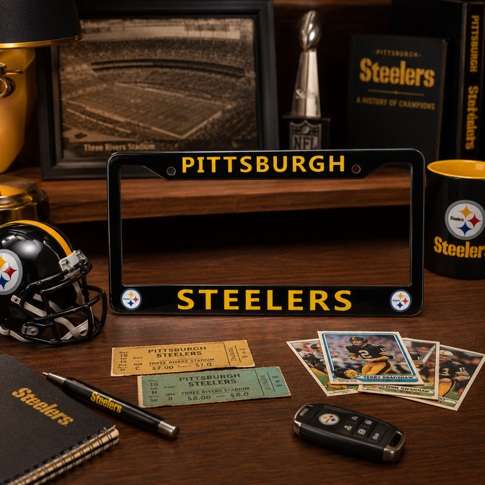 Pittsburgh Steelers License Plate Frame – Black Football Car Tag Cover