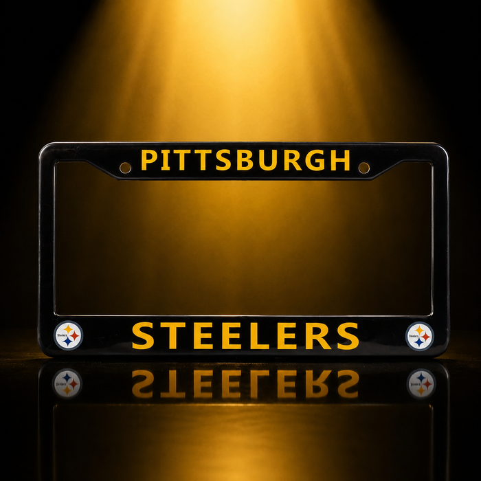 Pittsburgh Steelers License Plate Frame – Black Football Car Tag Cover